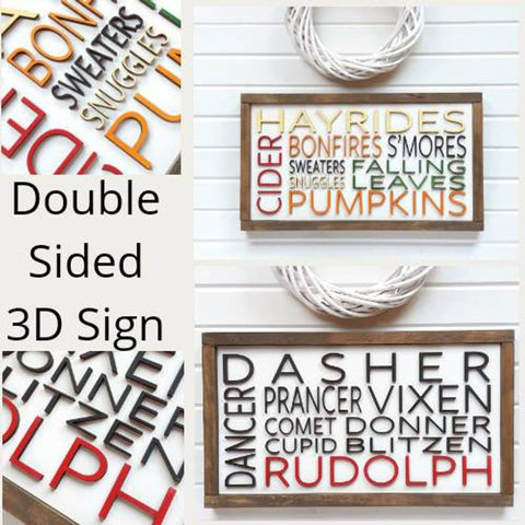 Fall and Christmas Reversible 3D Wood Sign