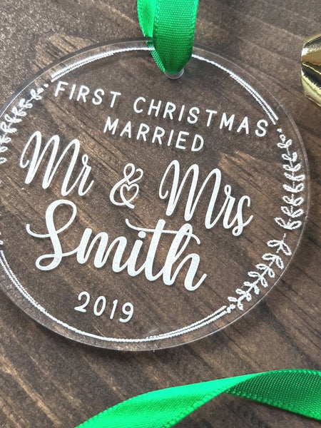 Our First Christmas As Mr. & Mrs. Engraved Tree Ornament