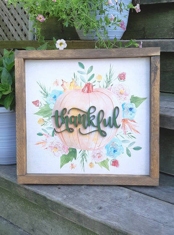 Thankful Sign | Watercolor Sign | 3D Thankful Sign | 3D framed Sign | Thanksgiving Sign | Pumpkin Sign | Dining Room Wall Decor | Farmhouse
