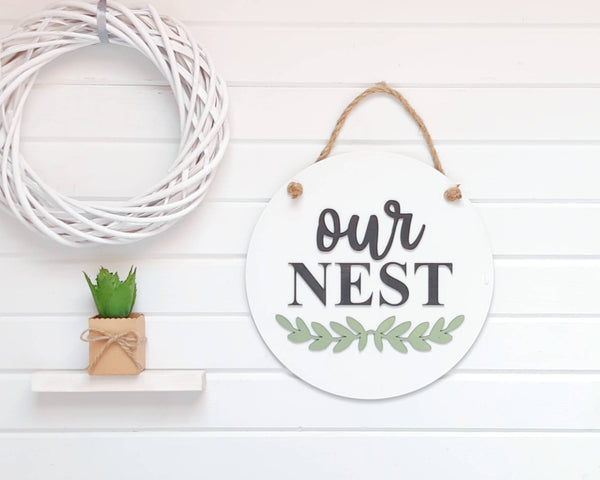 'Our Nest' 3D Round Wood Sign