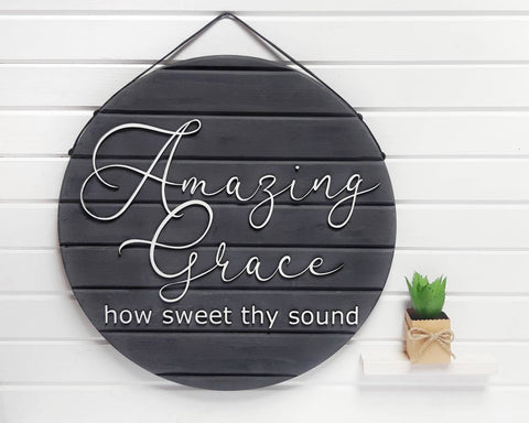 'Amazing Grace' Round Shiplap Sign