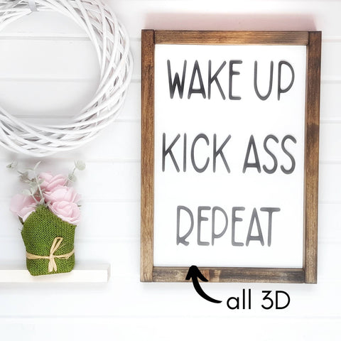 Wake Up Kick Ass Repeat | Motivational Office Sign | Motivational Home Decor | Motivational Quote Wood Wall Decor |  Unique Graduation Gift