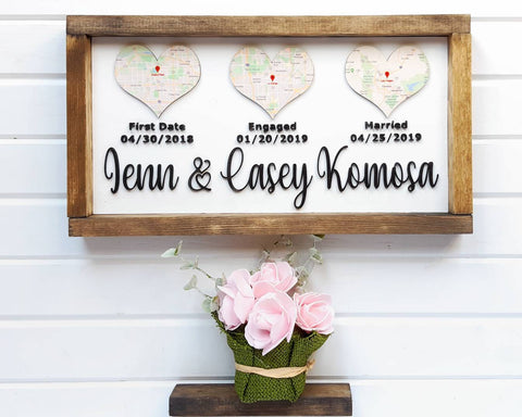 3D Met Enagaged Married Sign with Custom Maps